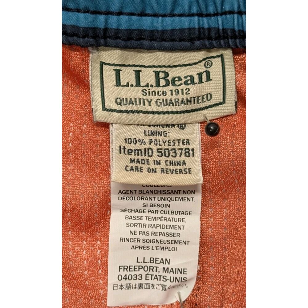 L.L. Bean Men’s Swim Trunks XXL Blue Teal Striped Drawstring Lined Pockets - Picture 7 of 12